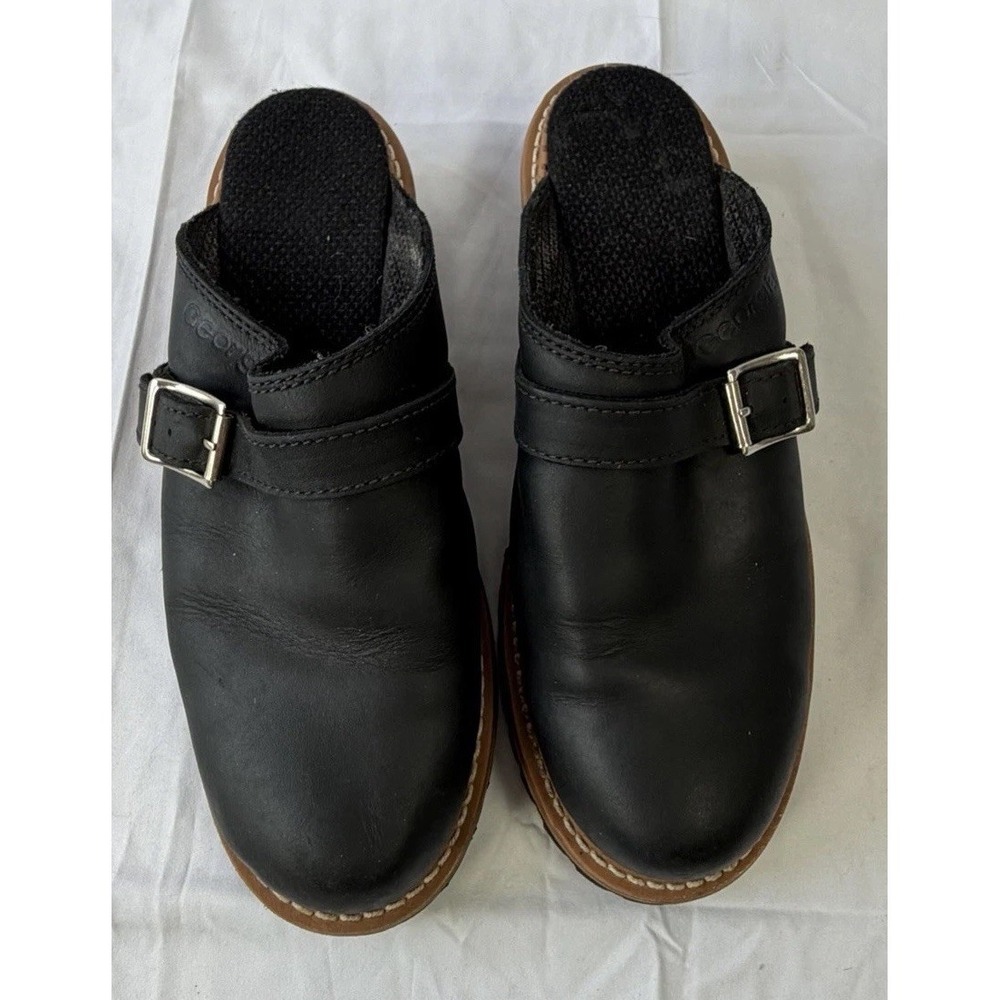 Vibram Georgia Boot Mules Black Leather Biker Clogs